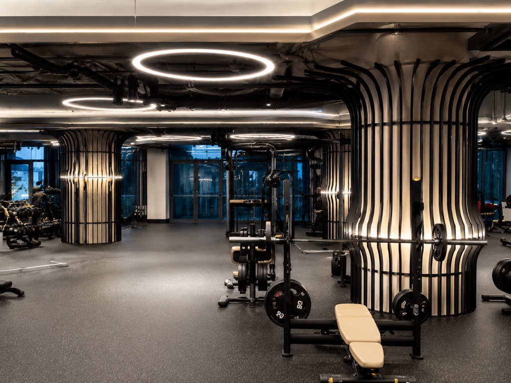 Custom architectural details in the Heimat Gym weight room